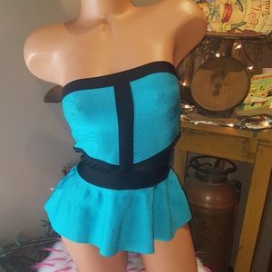 Bebe tube top peplum with mesh insert XS EUC